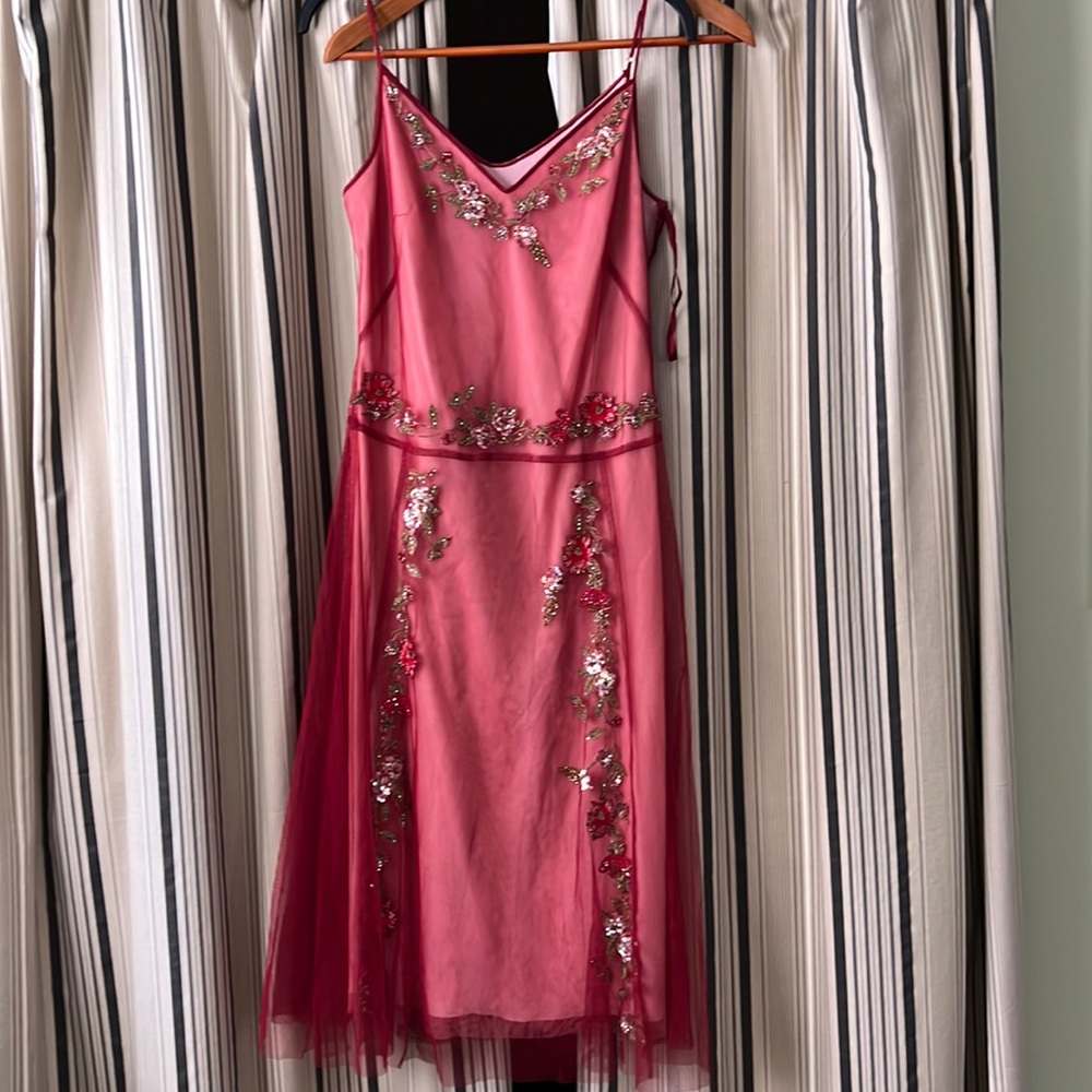 BGBG dress with sequence size 8 pink with red tulle on top